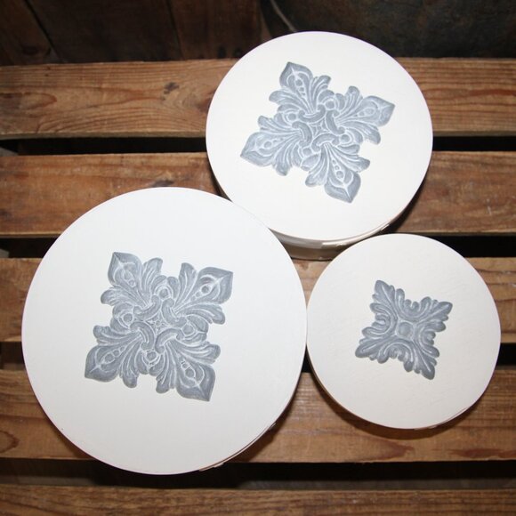 NEW! Shabby French Gray & White Nesting Wood Shaker Boxes Trinket Decor Boxes - Picture 4 of 9